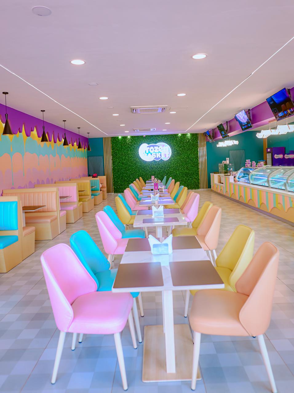 The dining hall under a dripping ice cream mural