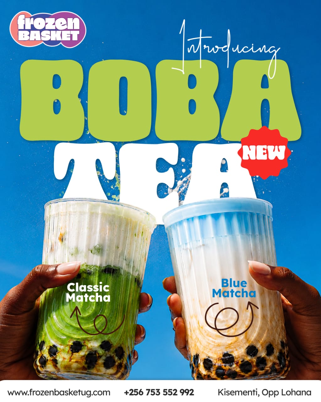 Introducing Boba Tea at Frozen Basket: Classic Matcha and Blue Matcha